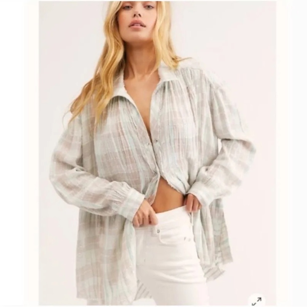 NWT We the Free Women’s Lela Metallic Plaid Flannel Oversized Tunic mint size S